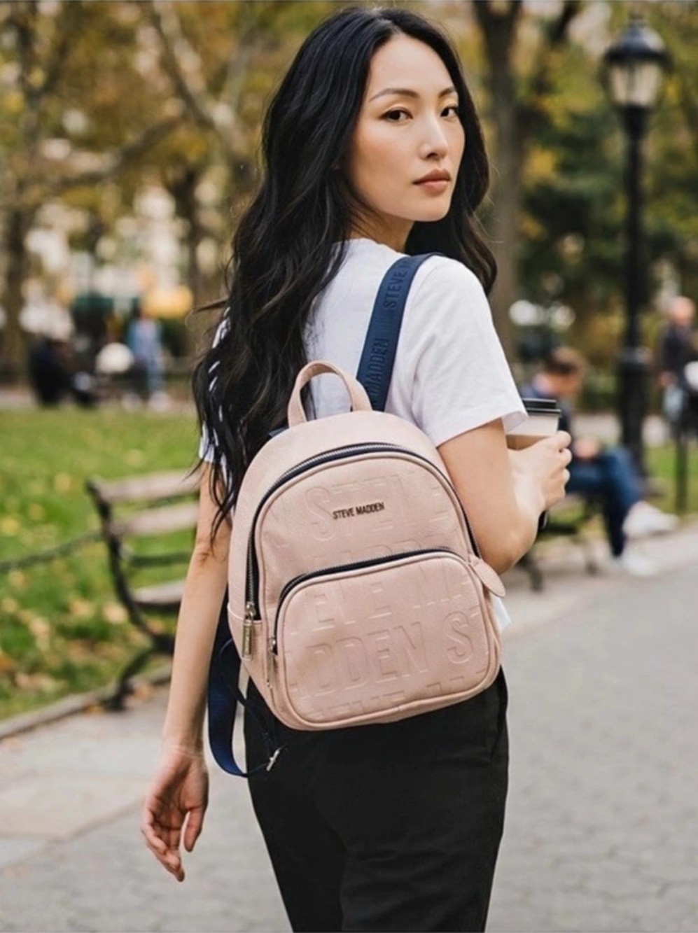 Steve Madden Blush Pink Embossed Logo Mini Backpack Y2K Streetwear Everyday Bag